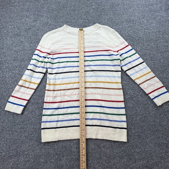 Talbots S‎ Ivory Multi-Stripe Cashmere Blend Crewneck Lightweight Knit Sweater - Picture 2 of 8